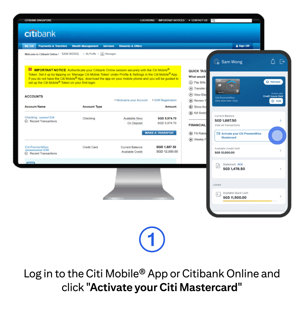 How to activate via Citi Mobile® App and Citibank Online