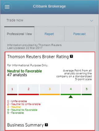 Obtain the Thomson Reuters Broker Rating