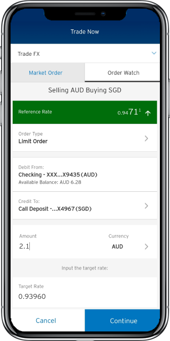 Citibank online foreign exchange app screenshot of auto executed order