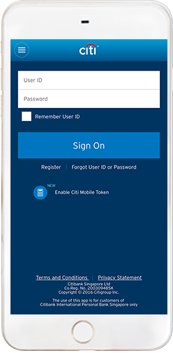 Click on 'Enable Citi Mobile Token' on the sign on page, and proceed to sign on