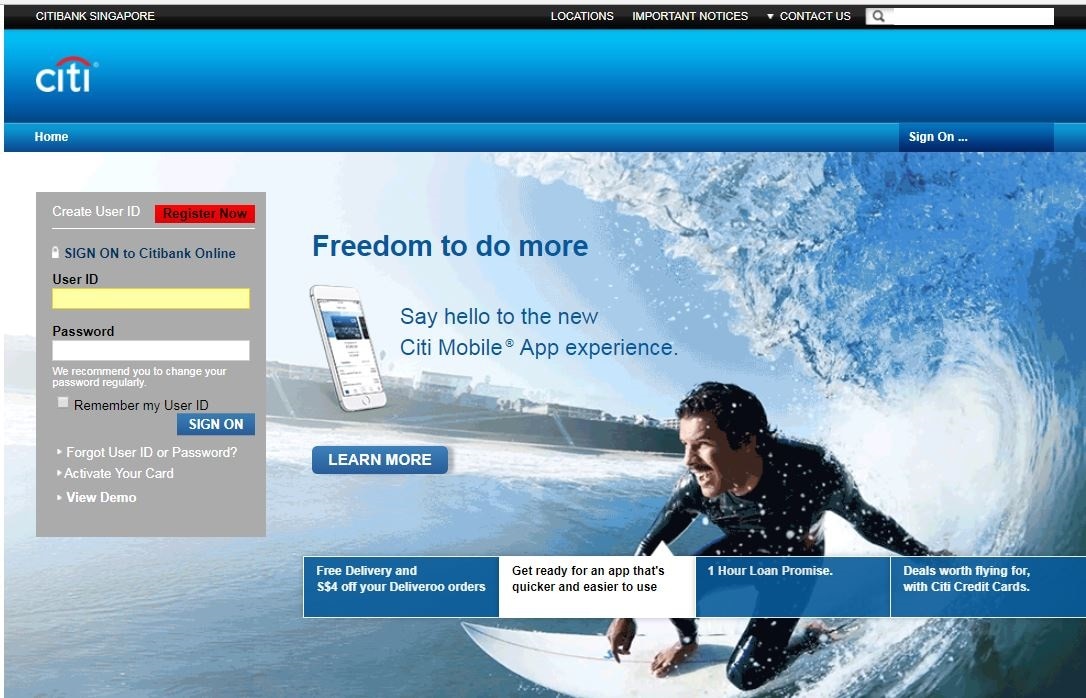 Citibank Home Page