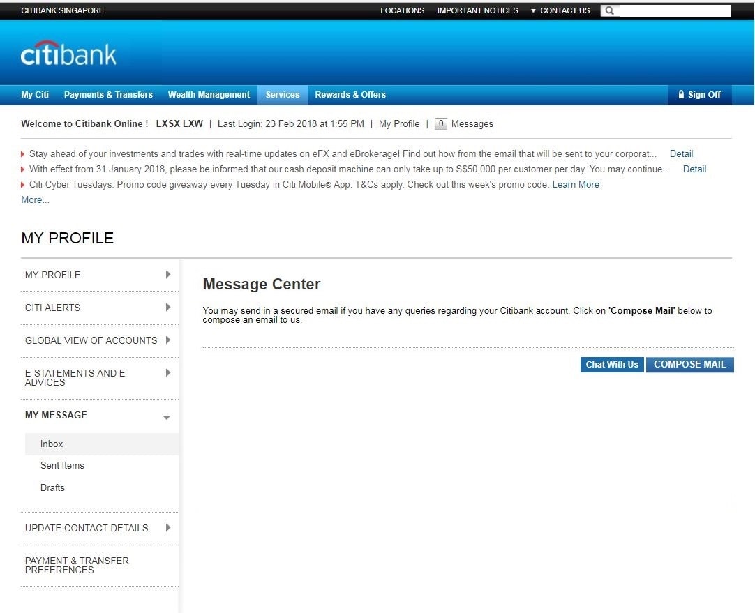 Citibank Message Center