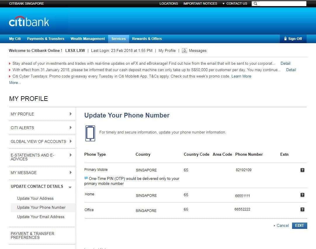Citibank Online Steps to Update Your Email, Phone and Contact Details