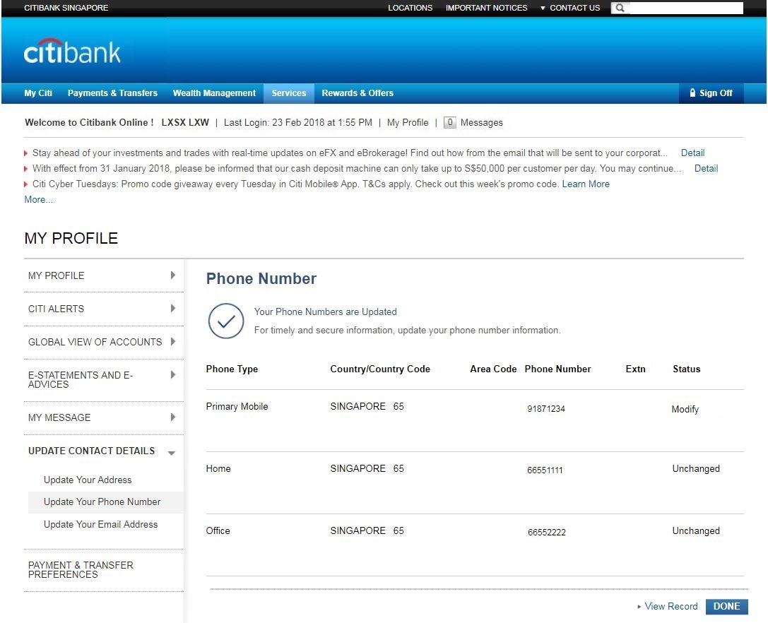 Citibank Online Steps to Update Your Email, Phone and Contact Details